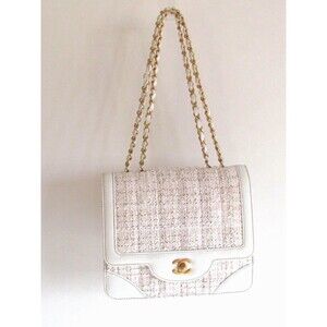 Handbags Women Leather Designer Chanel Flap White Leather &Tweed Shoulder Bag